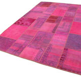 Handmade turkish overdyed 208 cm x 304 cm pink patchwork carpet