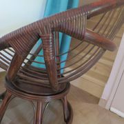 Vintage set of 2 swivel chairs in bamboo and rattan - Papasan shape