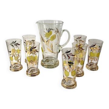 Service à limonade, décor citrons et feuillage doré, France, années 1960-70