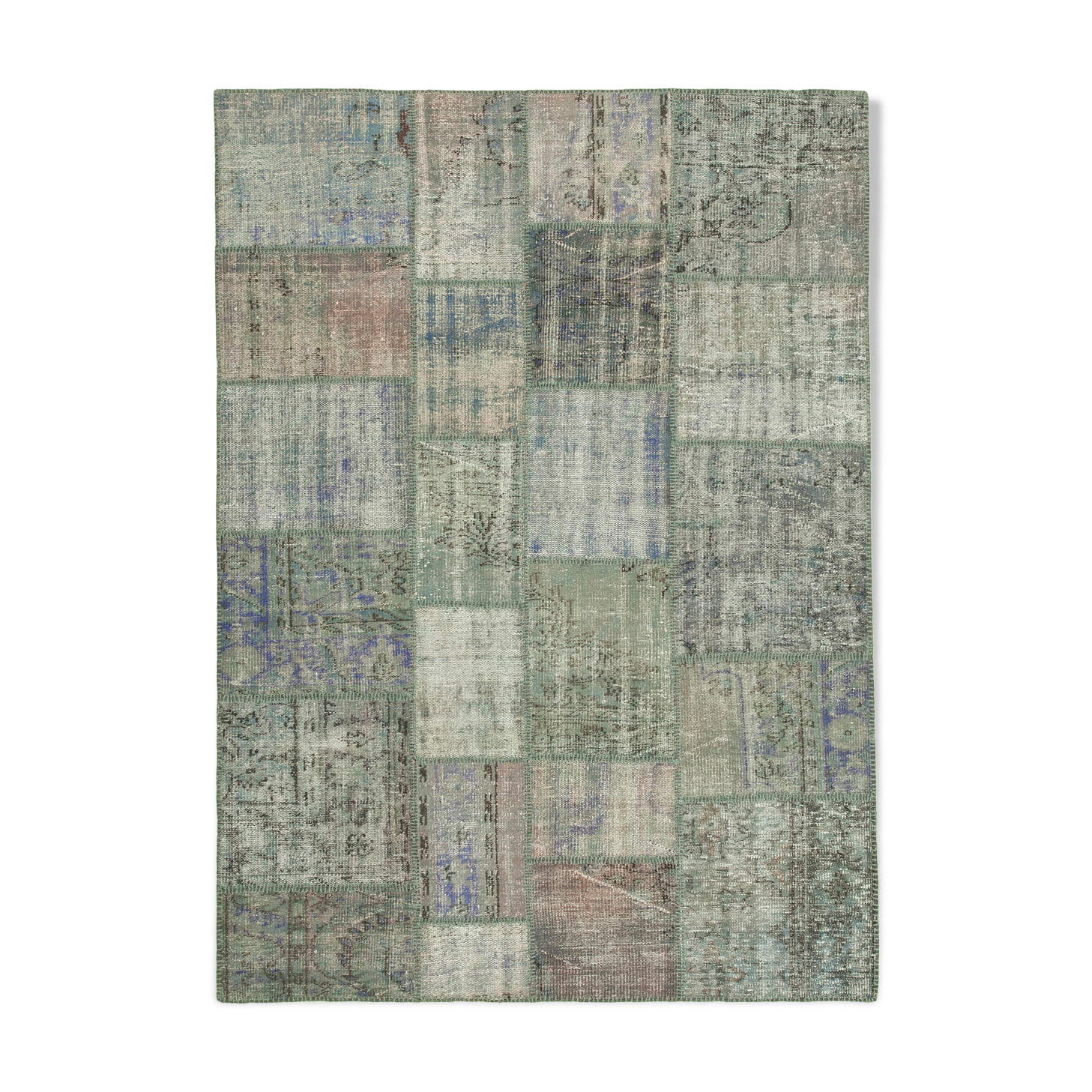 Handwoven Turkish Contemporary 176 cm x 243 cm Grey Patchwork Carpet