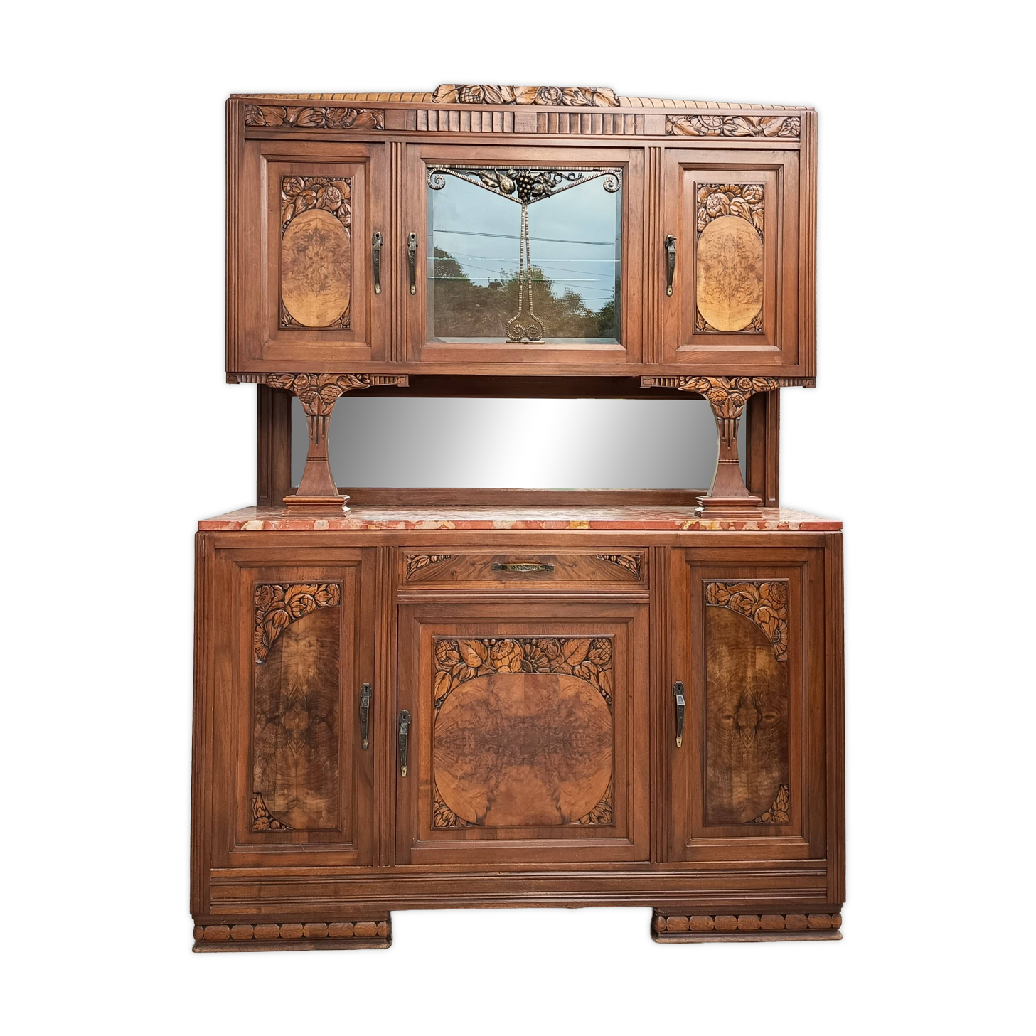 Buffet vaisselier époque Art Déco en ronce de noyer