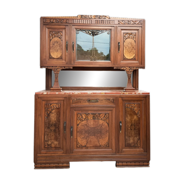 Buffet vaisselier époque Art Déco en ronce de noyer