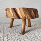 Vintage 1960s Brutalist Tripod Footstool Folk Art
