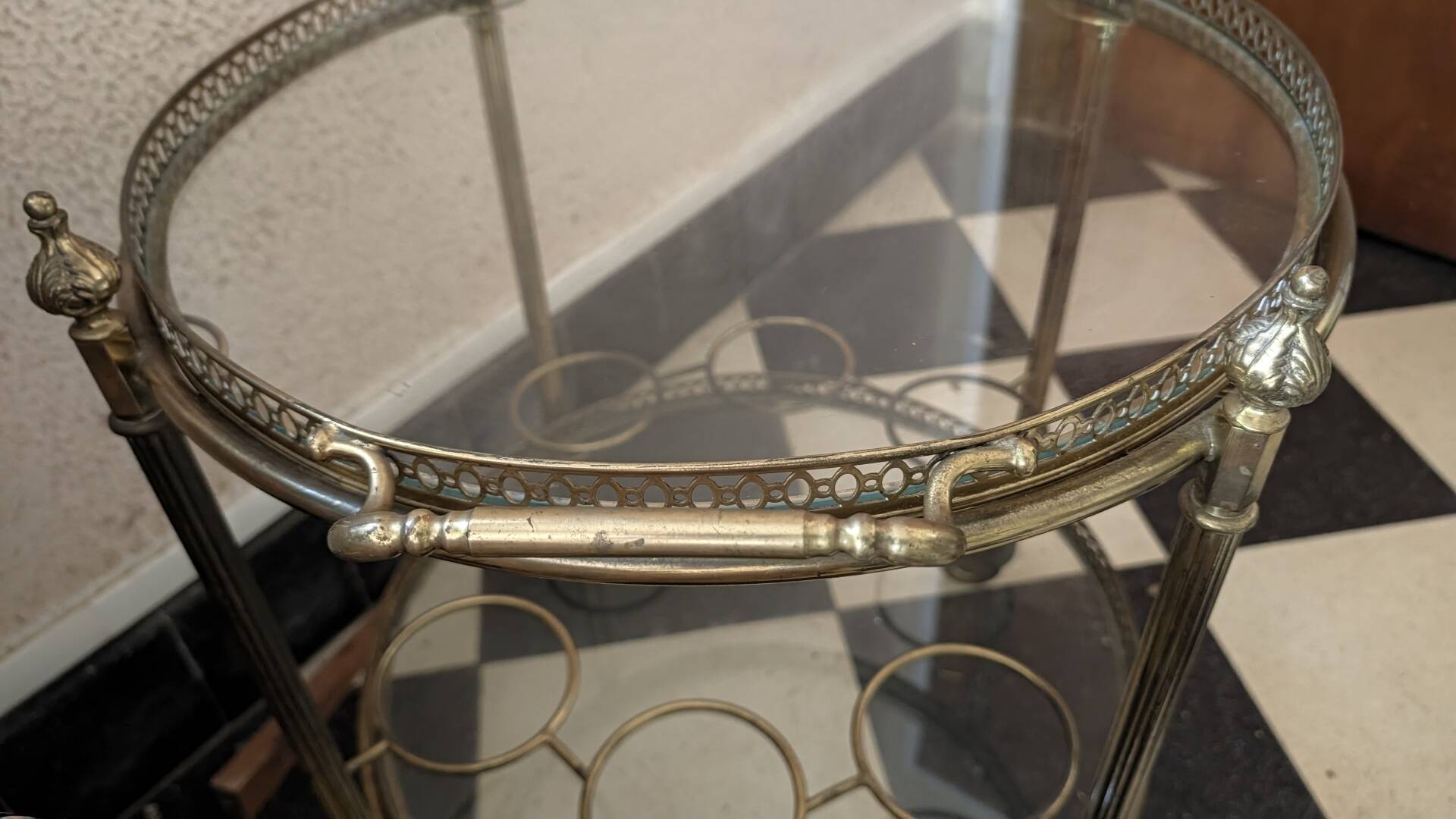 Desserte chariot bar en laiton et verre