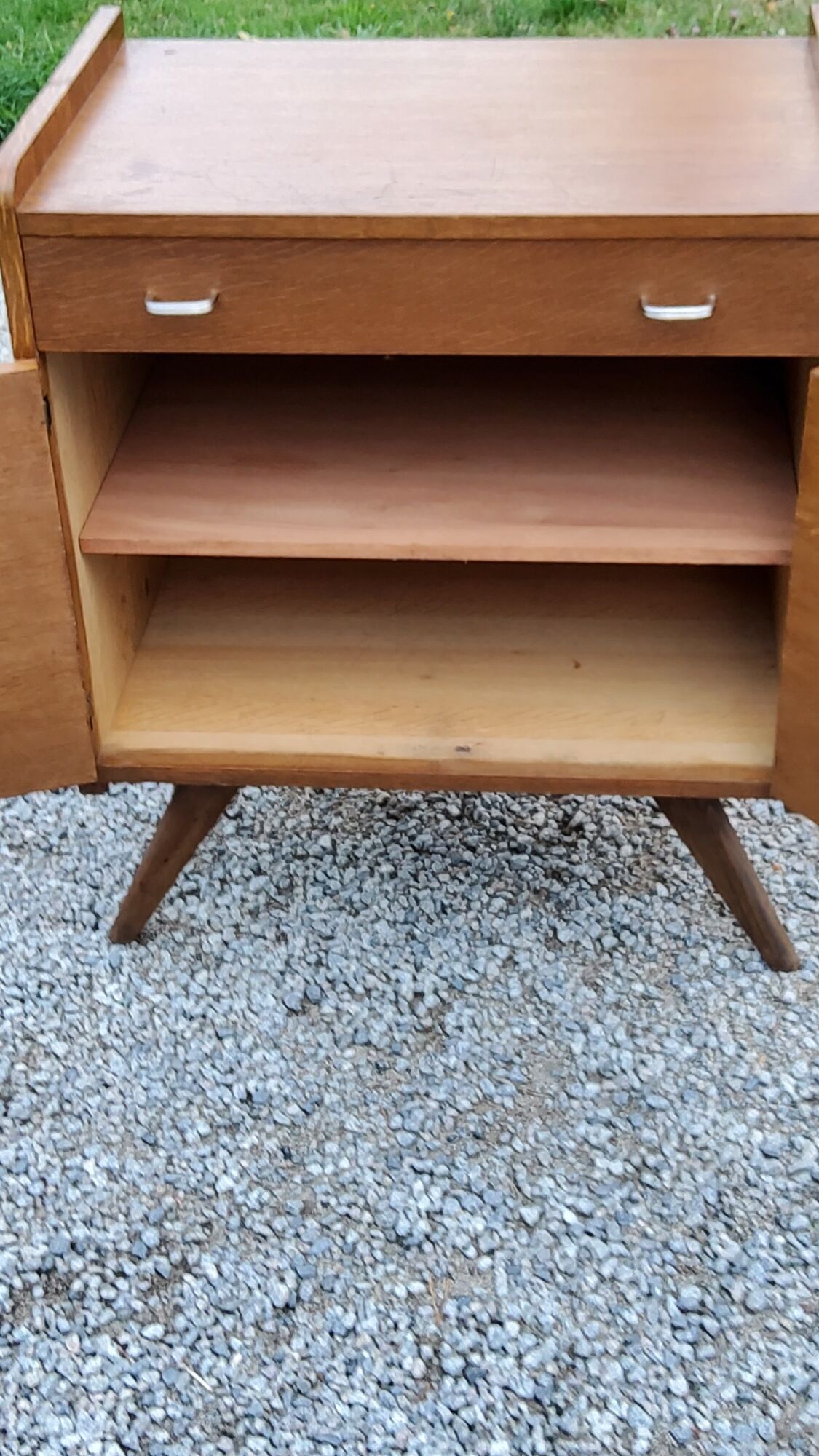 Vintage oak chest of drawers feet compass and fins of the 50s 2 doors 1 drawer
