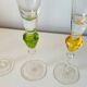 Set of 4 glass champagne flutes with coloured stems – contemporary/vintage style