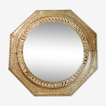 Miroir octogonal en laiton ajouré 58x58cm