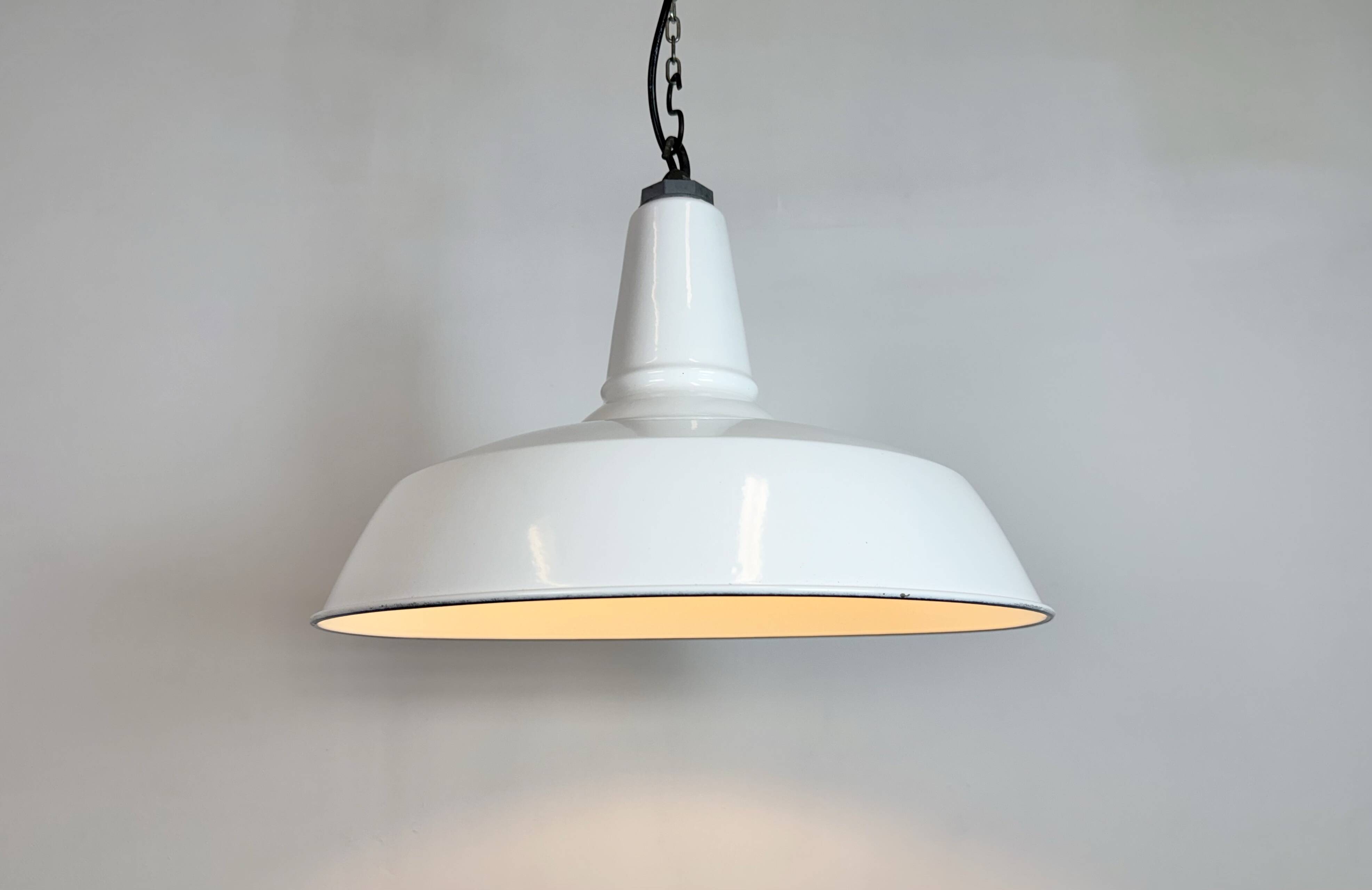 Industrial White Enamel Factory Pendant Lamp from Benjamin USA, 1960s