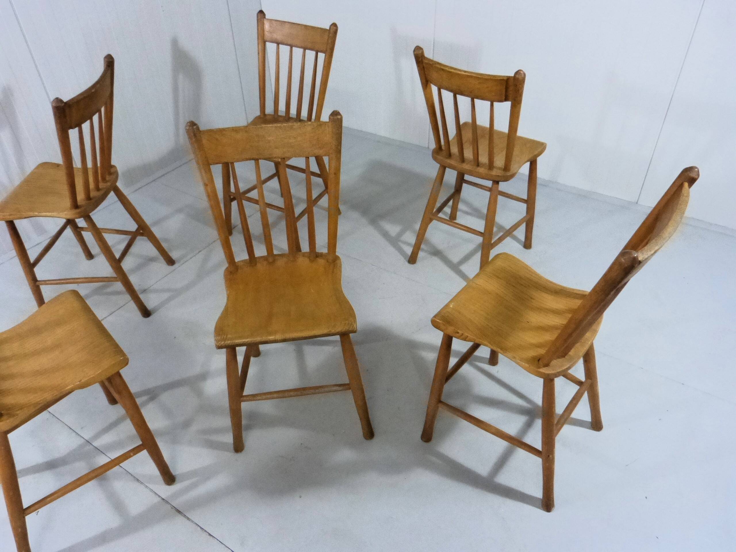 Set of 6 Antique Rustic Wooden Dining Chairs 1900