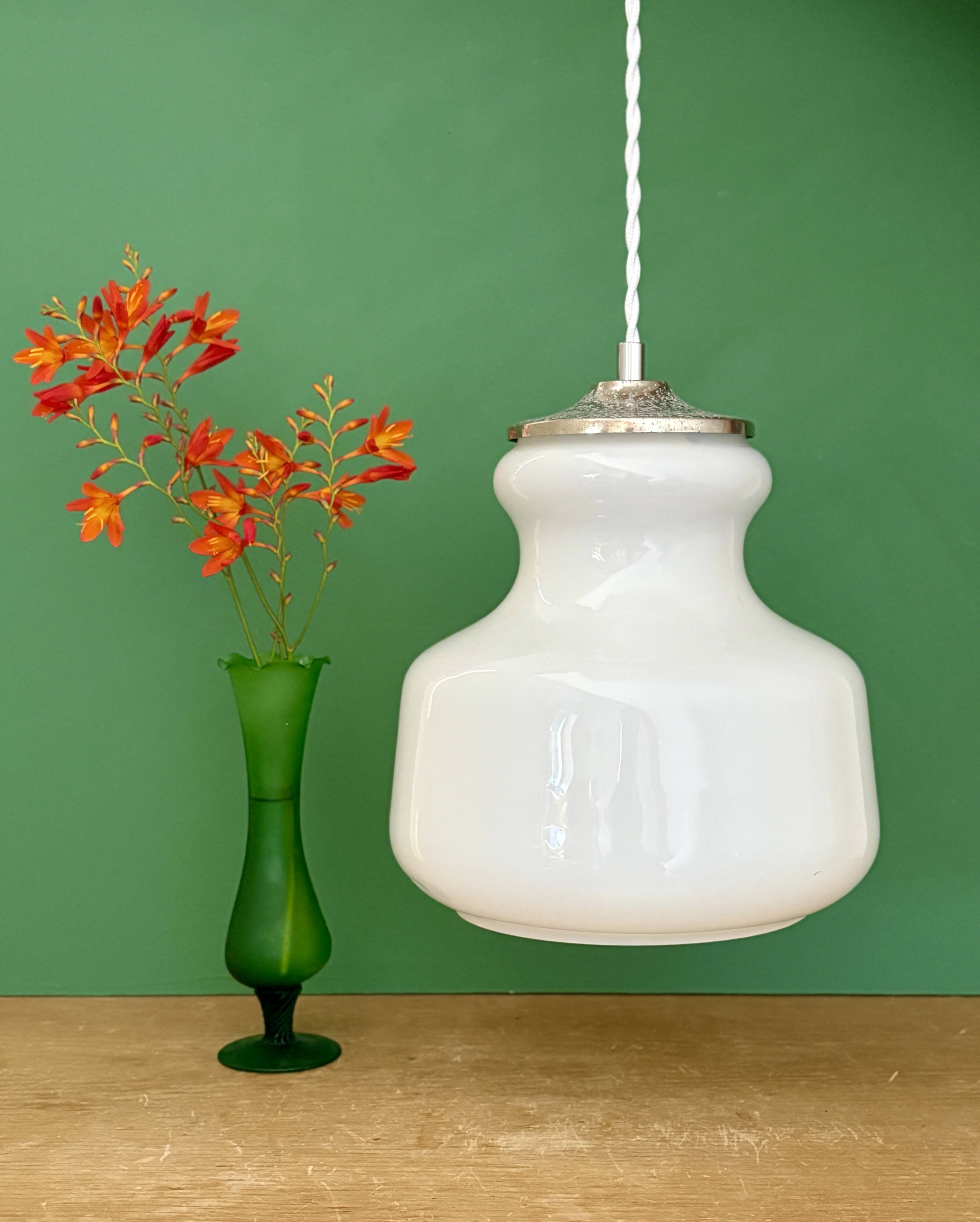 Vintage white opaline suspension globe