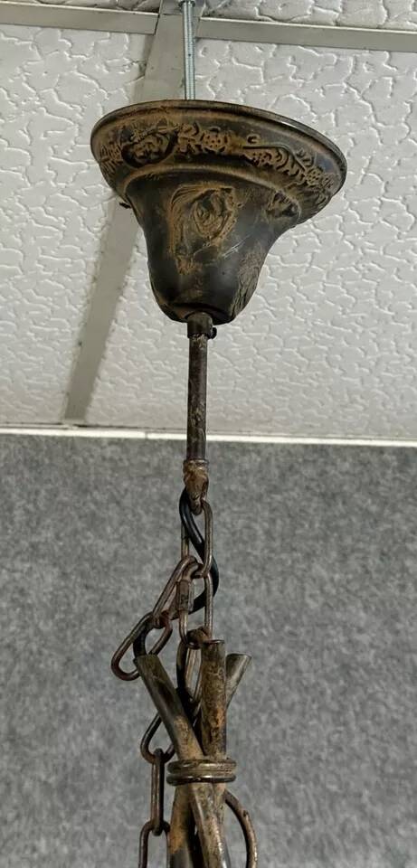 Vintage iron chandelier with rust patina circa 1980