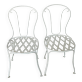 Paire de chaises de jardin anciennes fer forgé peinture blanche