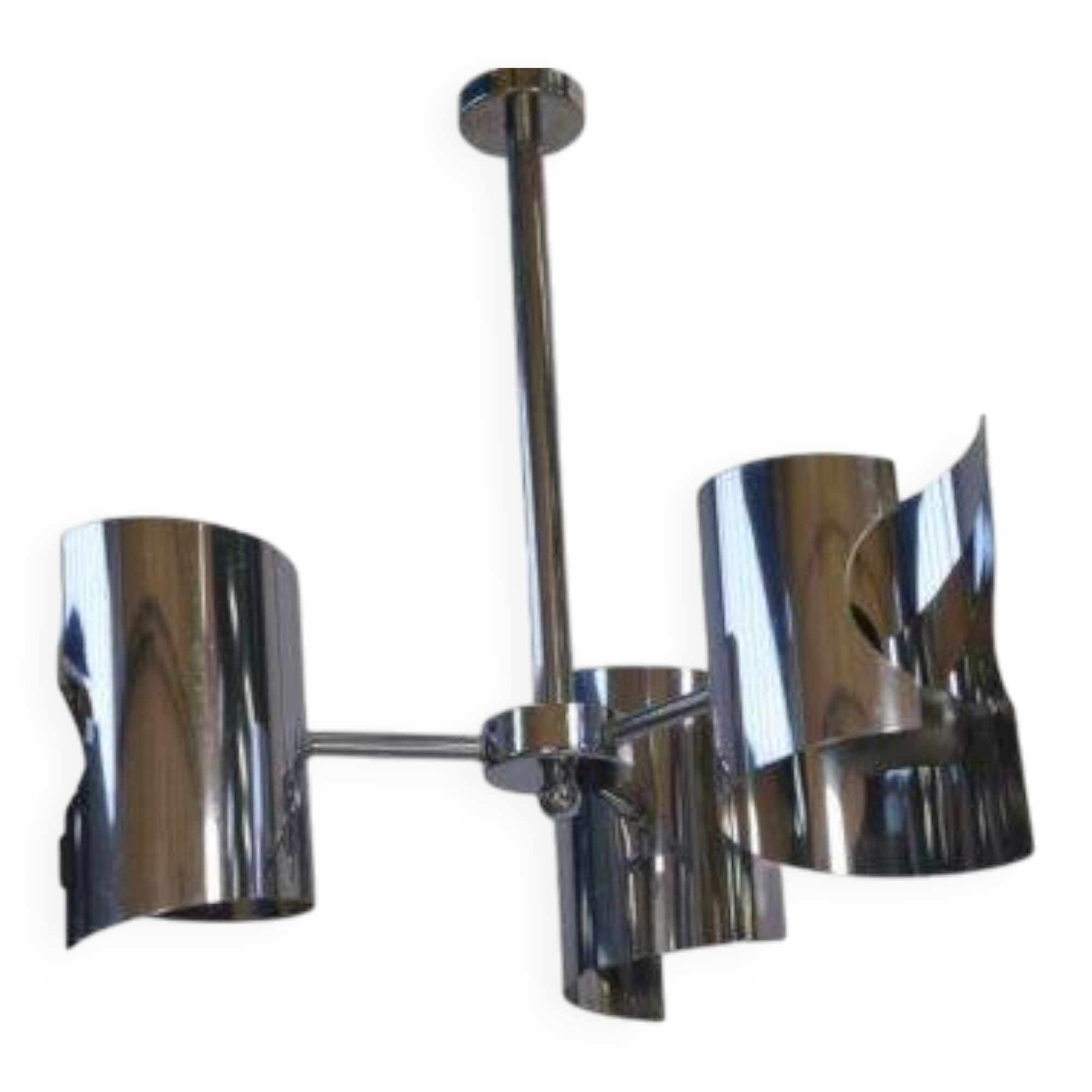 Vintage chrome steel pendant light, 1970s design