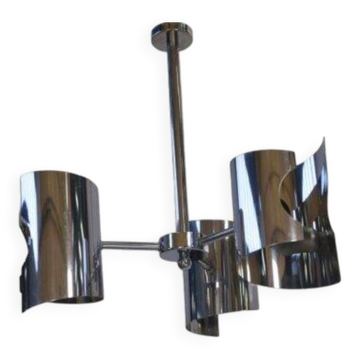 Vintage chrome steel pendant light, 1970s design