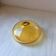Soliflore Sugahara vintage rond en verre jaune