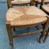 Four Louis XV chairs in solid oak and straw seats, 19th century