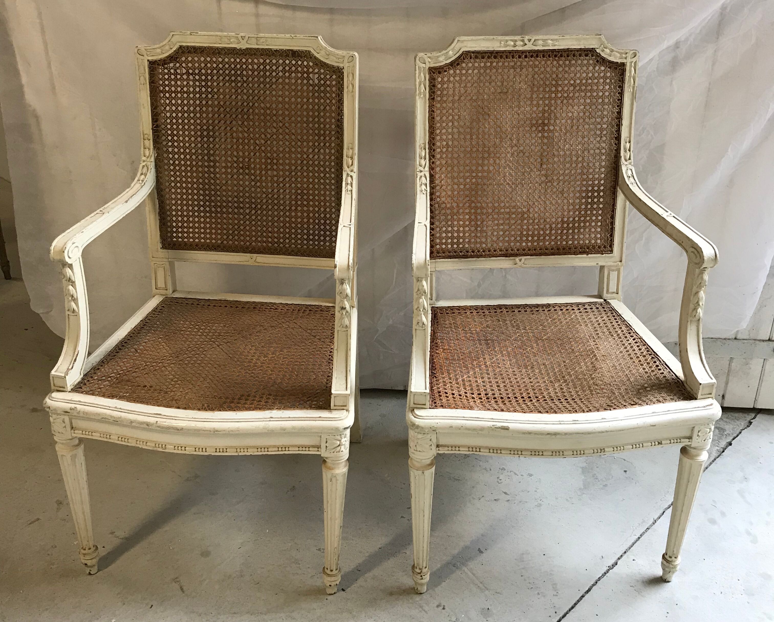 Duo of cane armchairs
