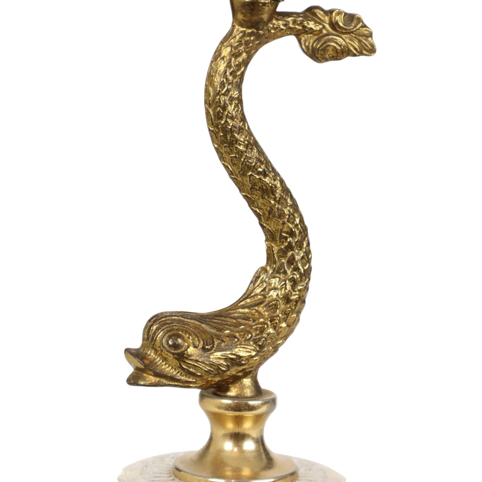 Vintage Brass Table Lamp Mythical Dolphin 45cm