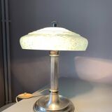 Antique table lamp with silver base and Clichy glass