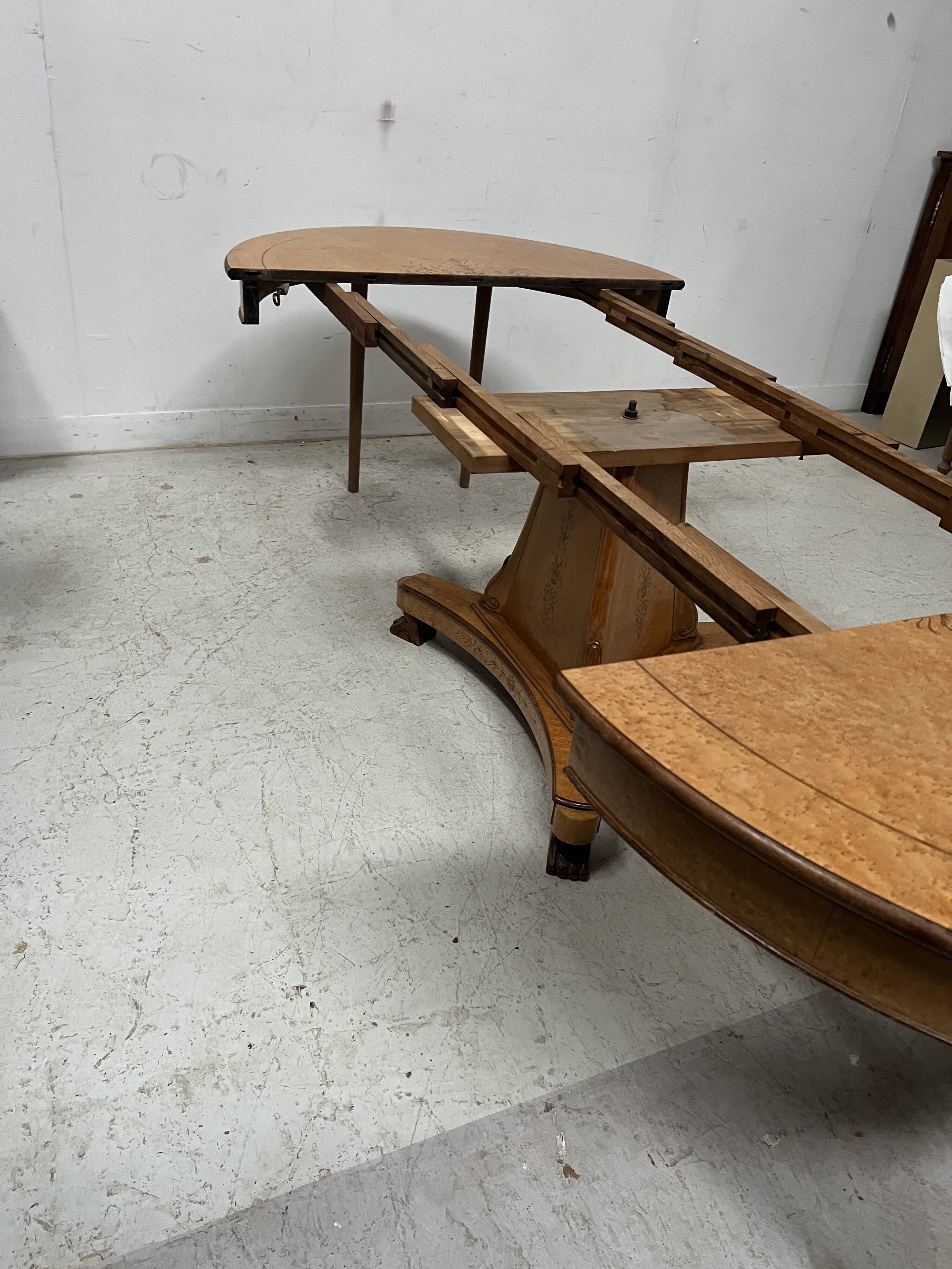 Charles X style maple veneer table and chair set, 20th century