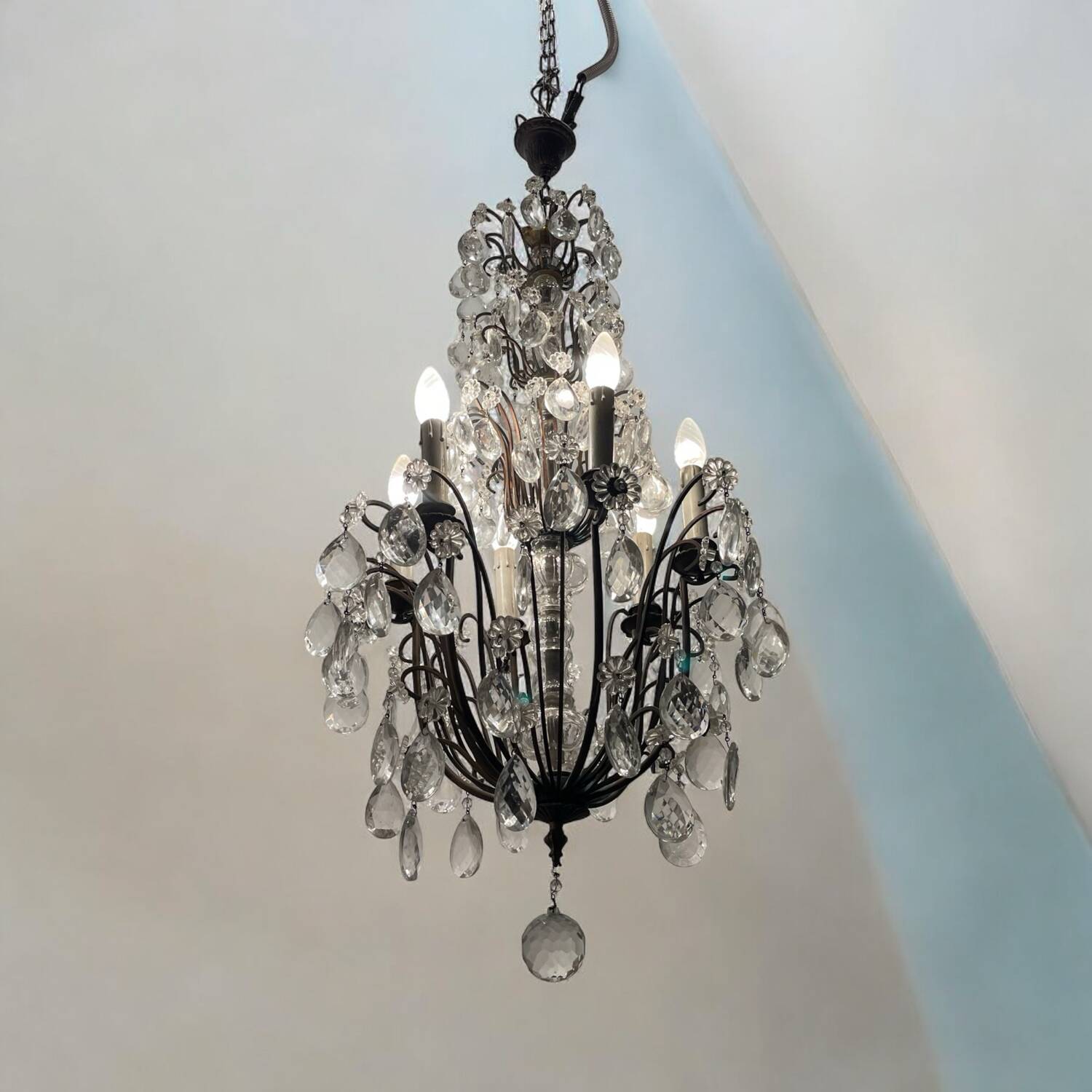 Antique Large Bronze Crystal Chandelier 1920/40’s