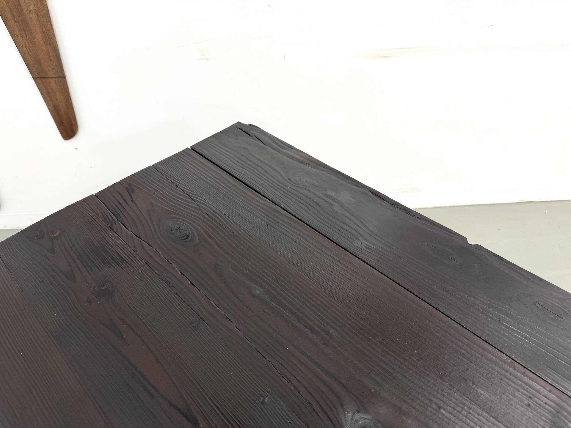 Large 1950s Farm Table in Burnt Wood (Shou Sugi Ban) – L245 cm