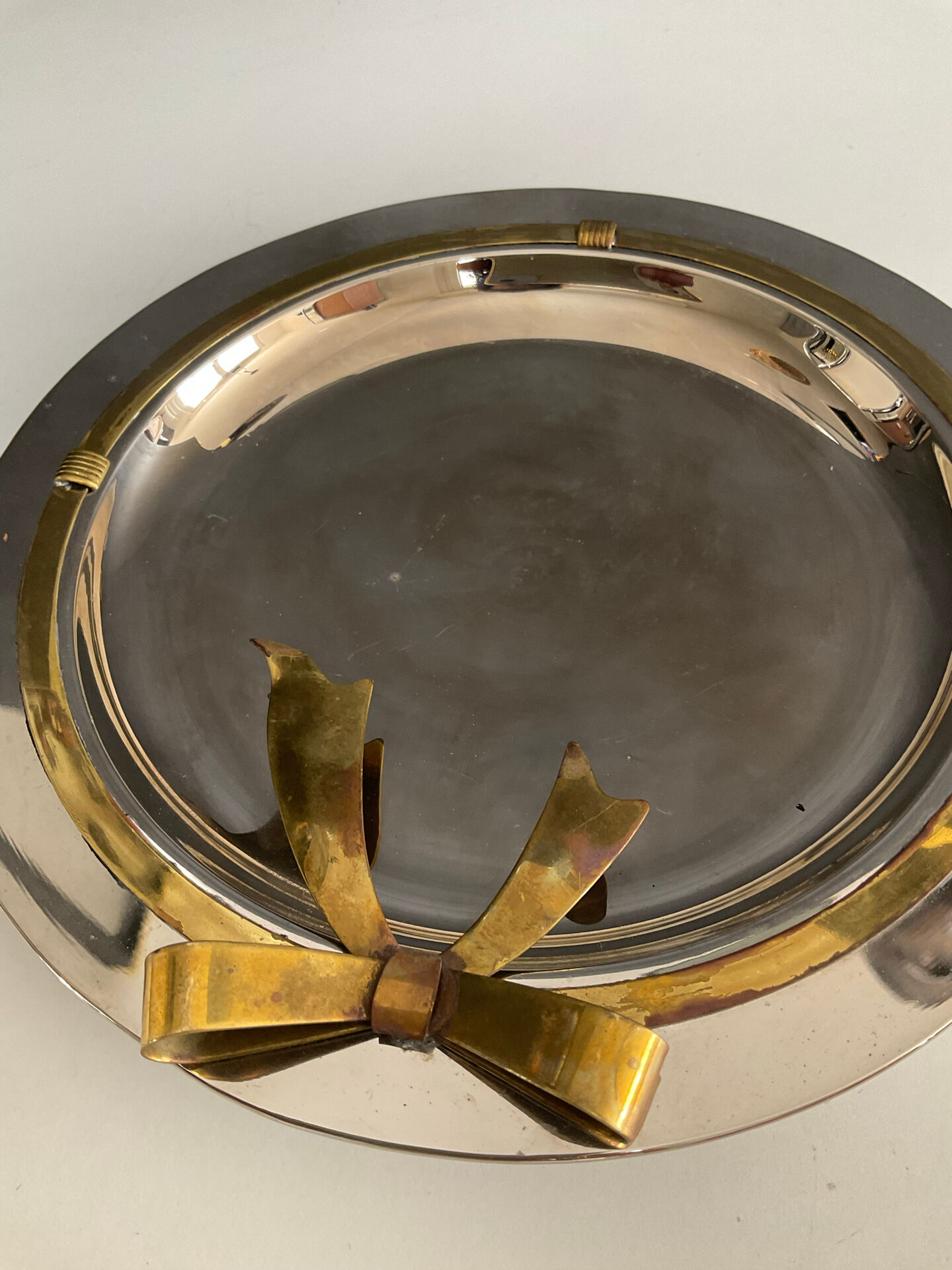 Vintage metal chrome and brass pocket tray