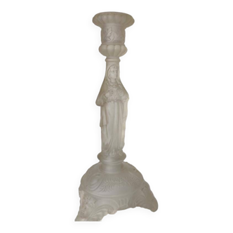 Immaculate heart of mary candlestick in vintage glass