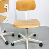 Vintage White & Wooden Swivel Office Chair, 70s