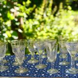 Assortment of 15 mismatched vintage liqueur glasses
