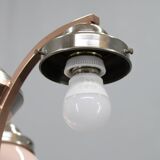 1930s Czechoslovak Art Deco nickel chandelier with rose opaline glass globes