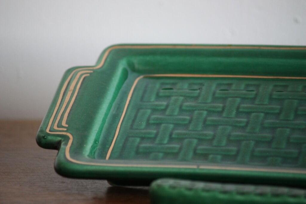 Green and gold ceramic dish