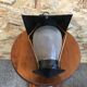 Old black metal & brass lantern pendant + vintage round opaque glass