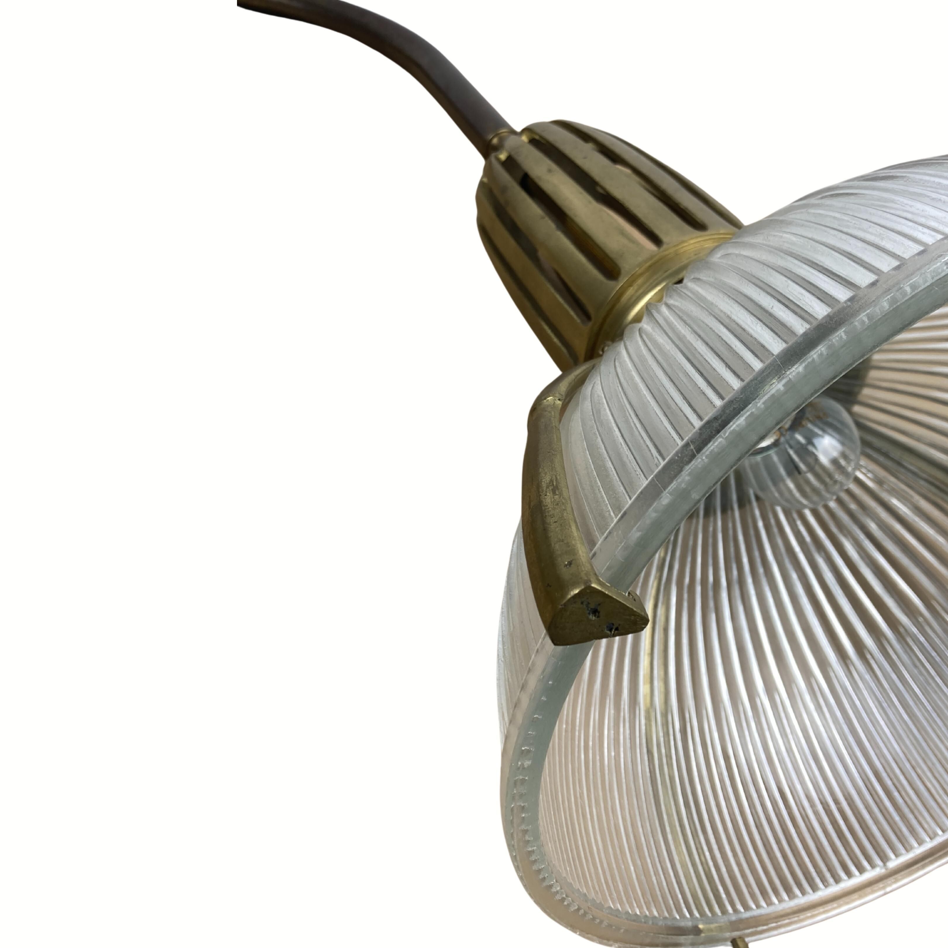 Art deco holophane cut glass and brass wall lamps, 1970