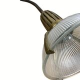 Art deco holophane cut glass and brass wall lamps, 1970