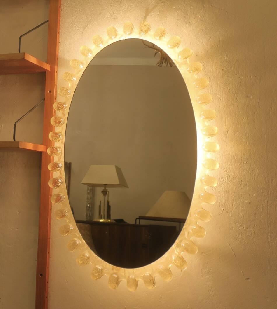 Egon Hillebrand large oval lucite illuminated wall mirror, 80 cm x 50 cm, 1960s