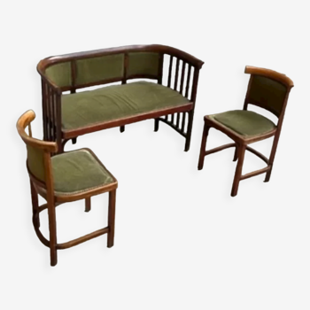 Set bench and two chairs Josef Hoffmann edition Thonet, J&J Kohn, 1900