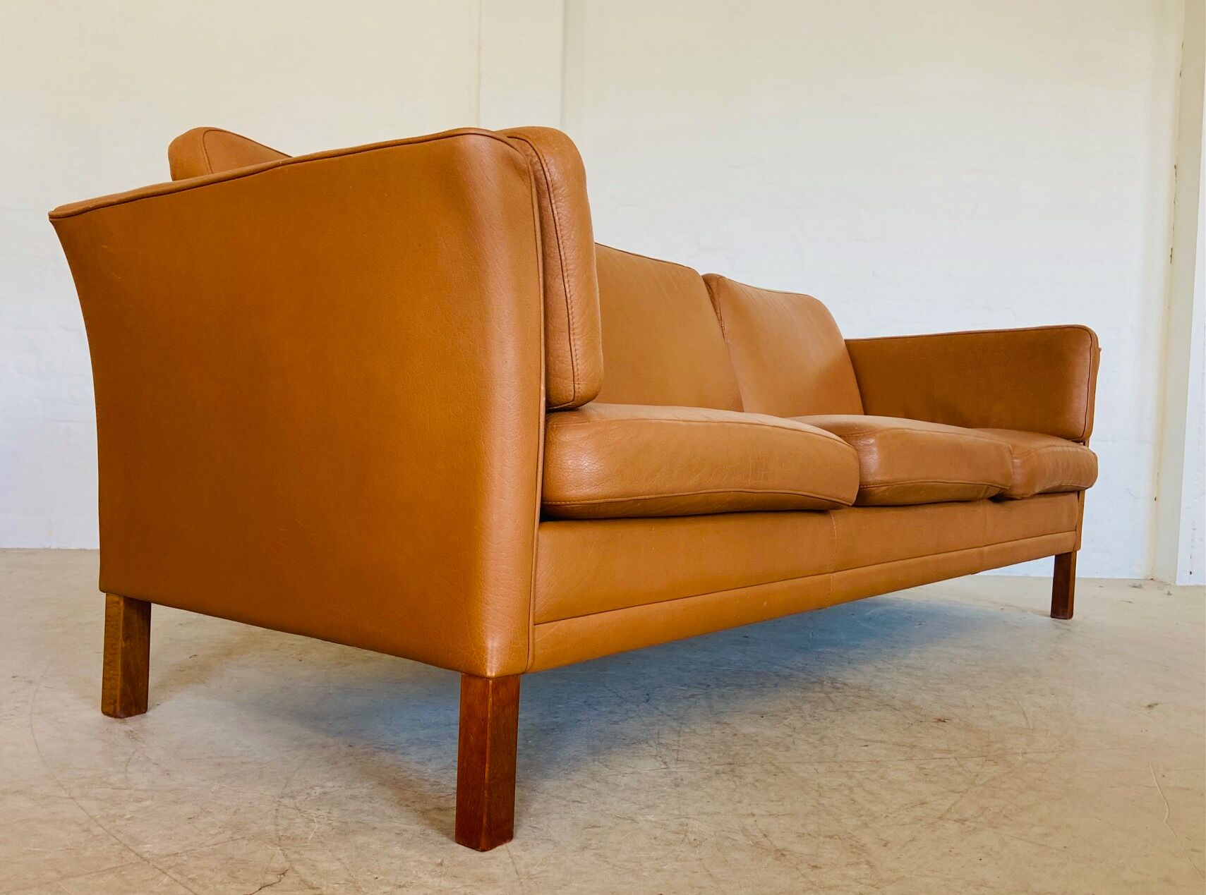 Vintage Danish mid-century Morgans Hansen cognac 3-seater sofa