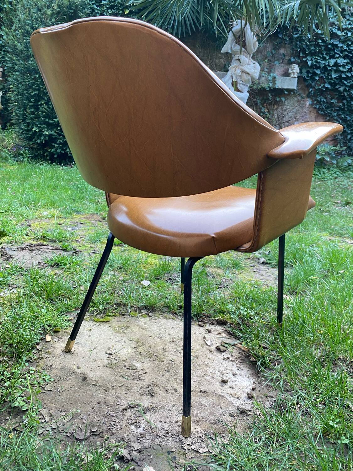 Fauteuil de bureau Italien Skaï havane vers 1950
