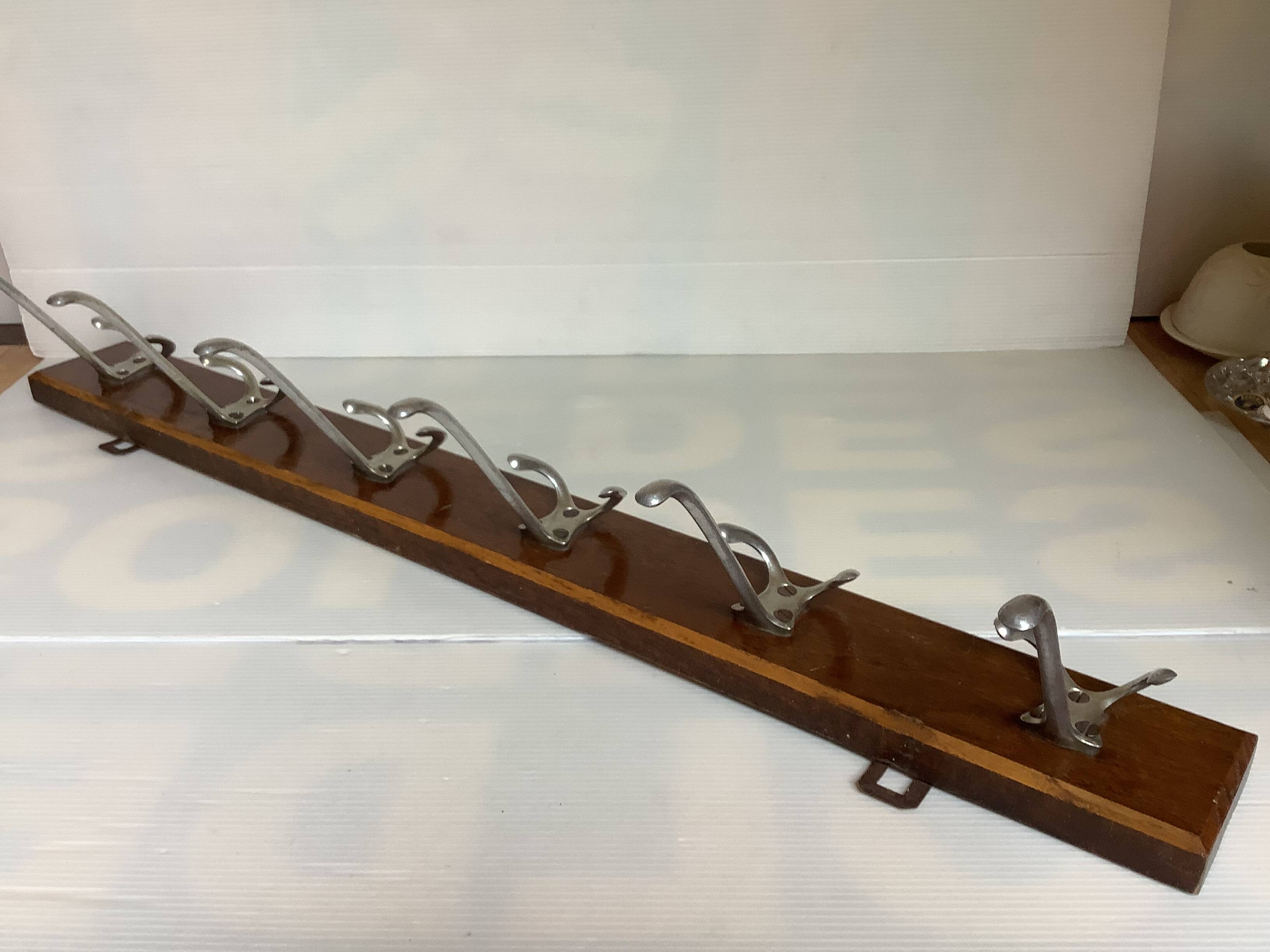Wooden school coat rack with six double hooks