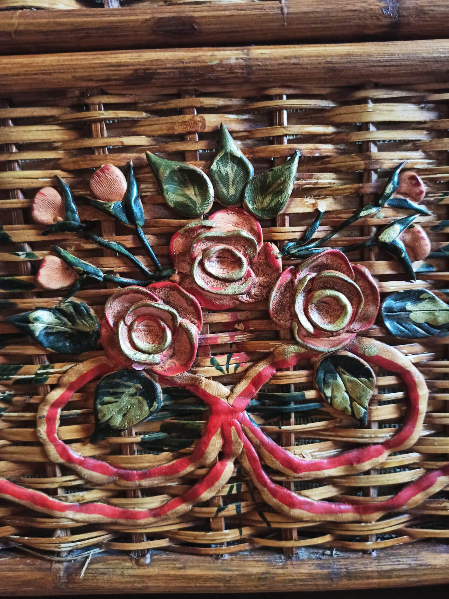 Ancient wicker, rattan and bamboo chest