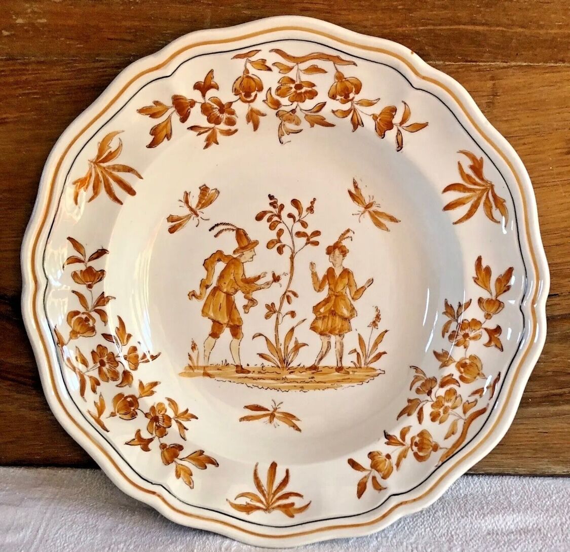 6 Longchamp soup plates Moustier Olérys decor
