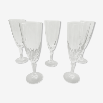 Set de 5 flûtes à champagne en cristal luminarc France vintage