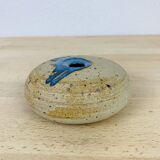 Vase boule grès à coulure bleue