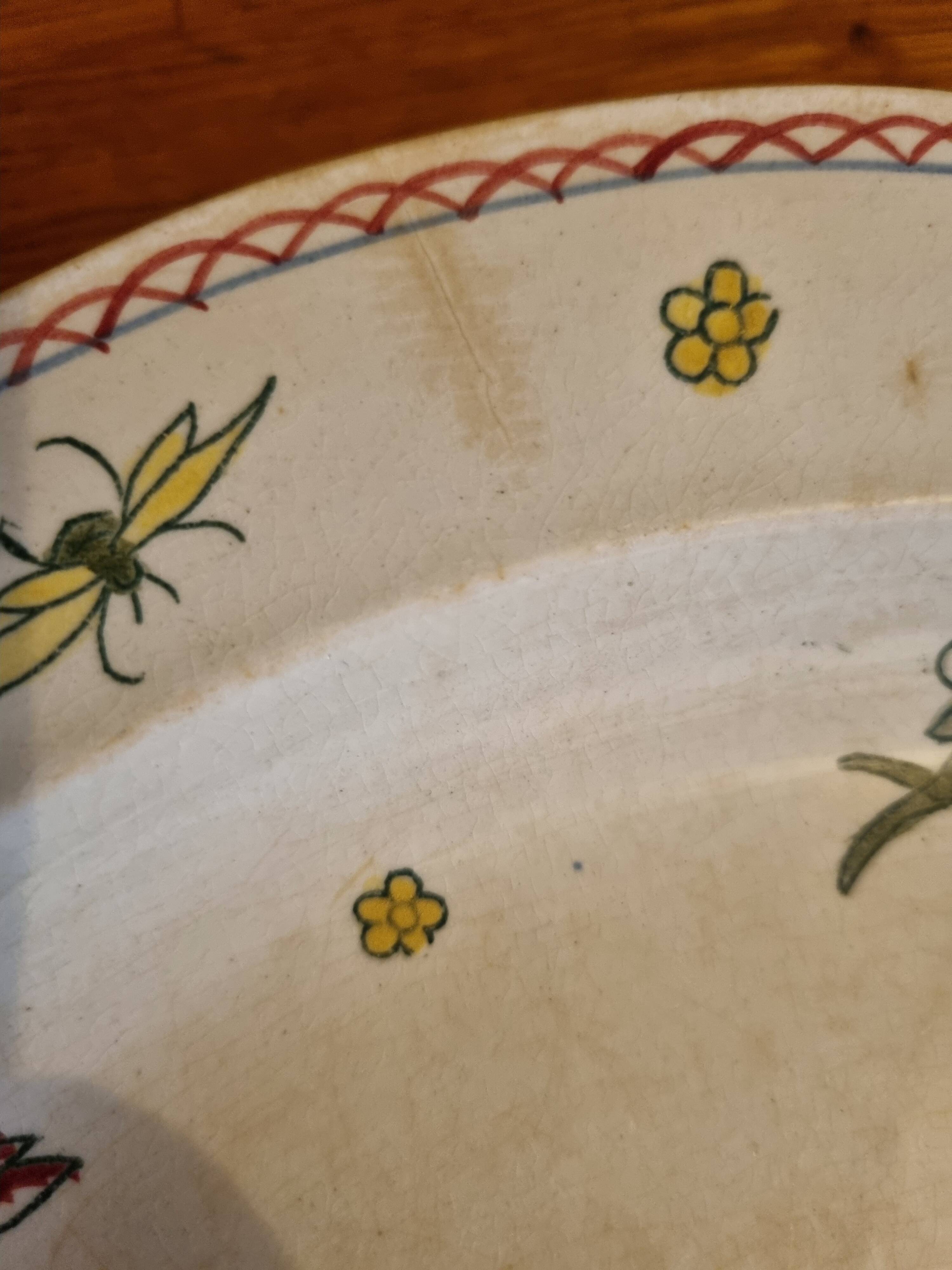 Large antique plate in Gien earthenware with Cornucopia pattern Ø 28 cm