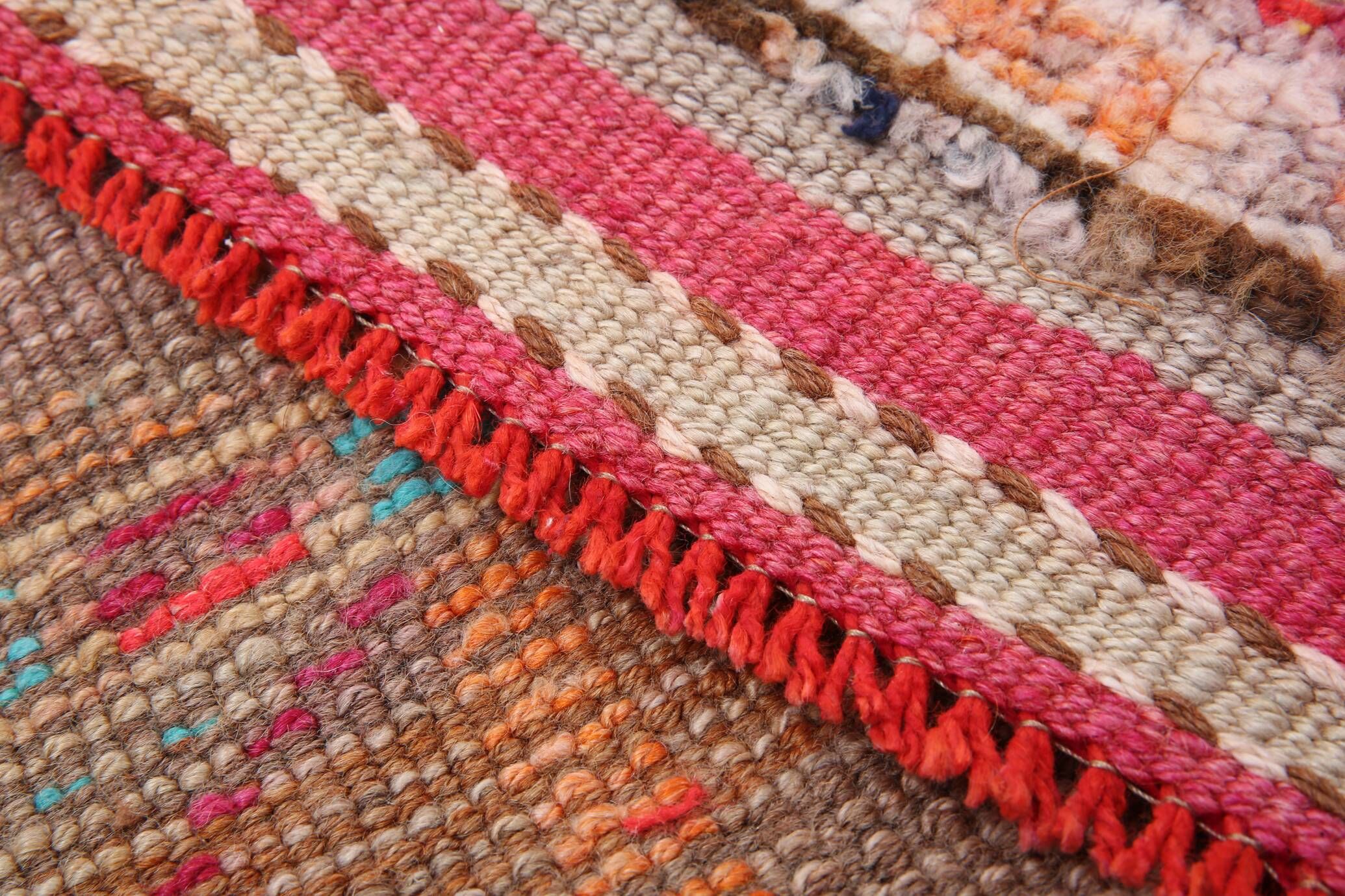 Raspberry Pink Tribal Vintage Runner Rug, Turkish Hallway Carpet,102x322 Cm