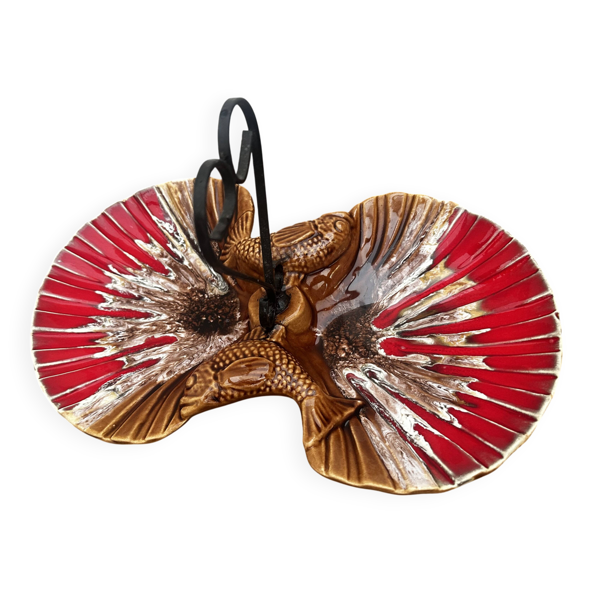 Ceramic hors d'oeuvre server Vallauris shell slipware fish