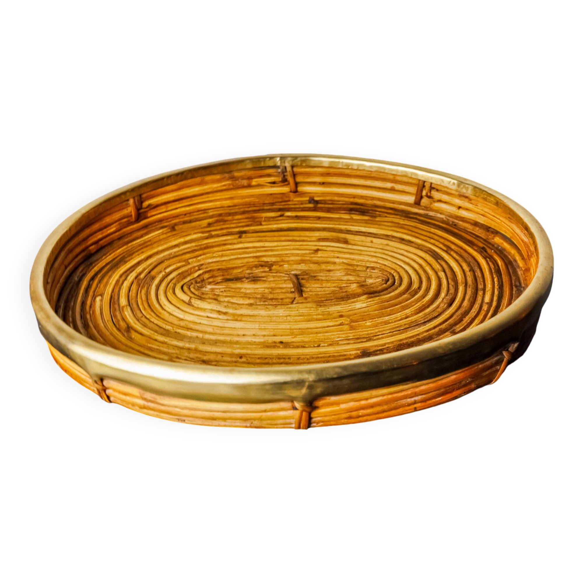 Rattan and brass tray, Italy, 1970