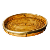 Rattan and brass tray, Italy, 1970