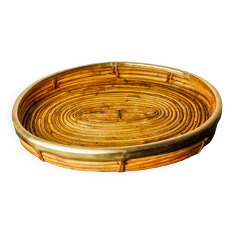 Rattan and brass tray, Italy, 1970